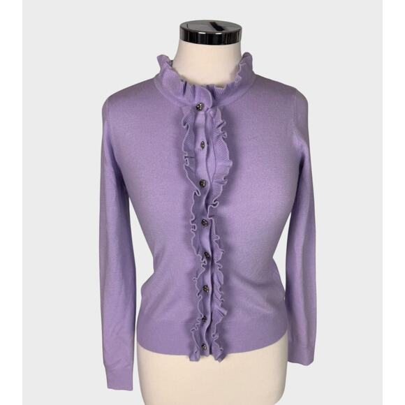 New York & Company Womens Small Light Purple Ruffled Cardigan Sweater - Picture 1 of 7